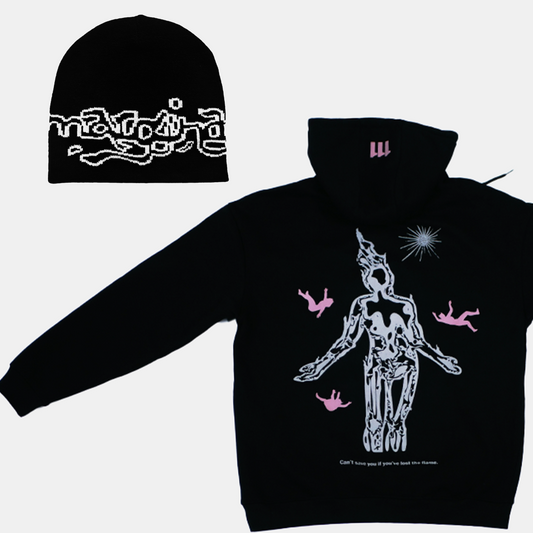 Sweat Marginal : Doux, chaud et robuste (80 % coton / 20 % polyester, 330 g/m²), avec une sérigraphie gonflante réalisée à Paris. Coupe oversized
Bonnet Marginal

Le sweatshirt Marginal a pour objectif de transmettre un message puissant : brûler de passion.
Le personnage central, touché par la grâce de la passion 
